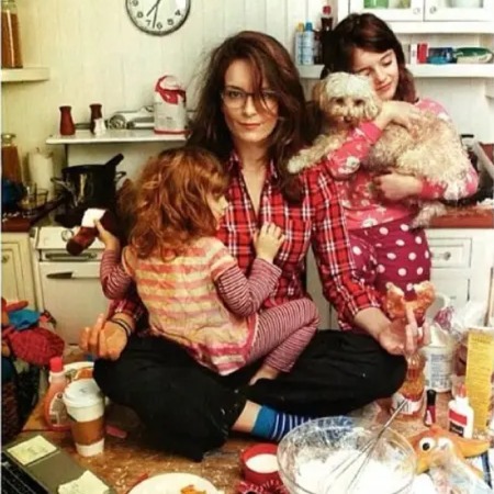Tina Fey with her two daughters.